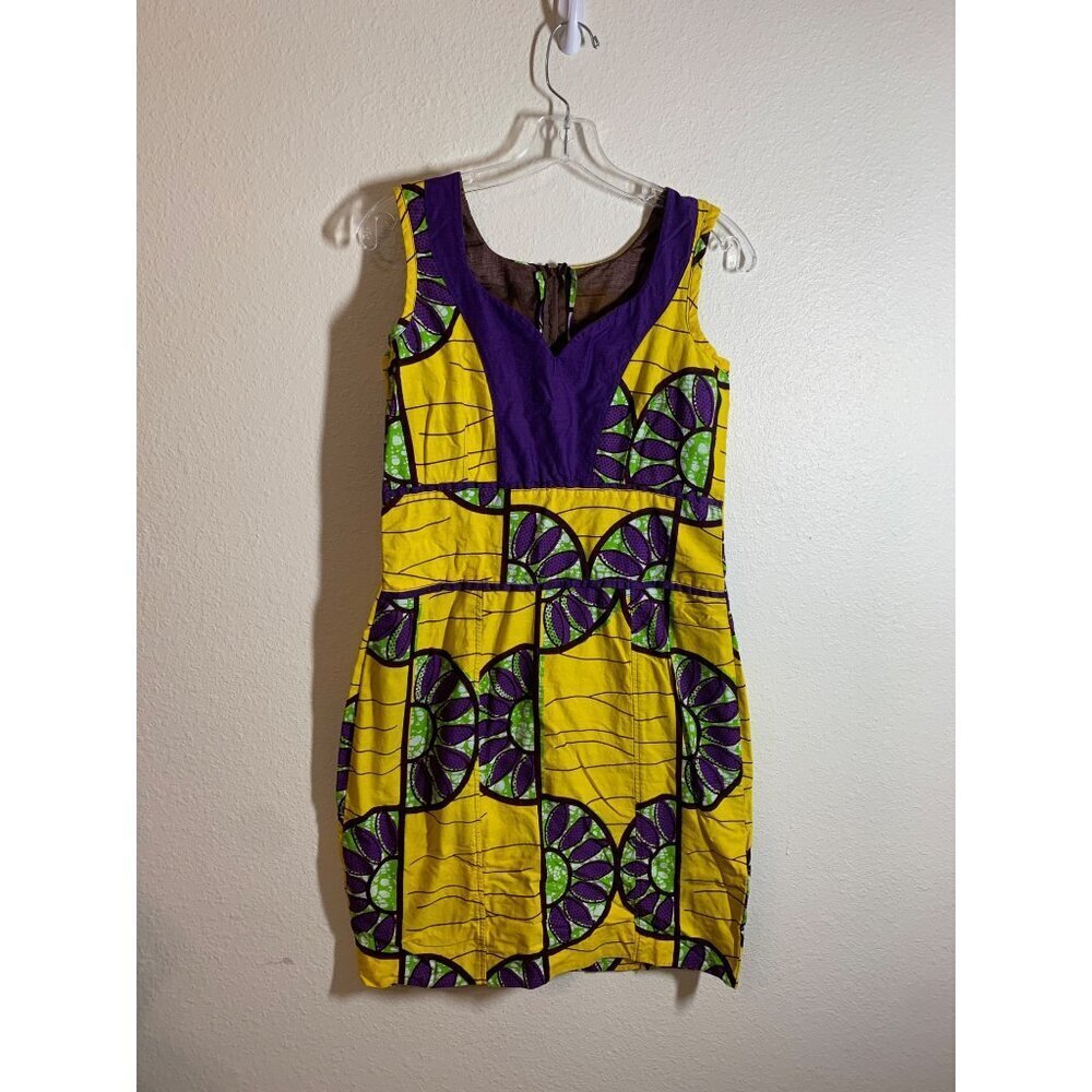 Colorful Lined Pencil Dress Womens Size Small/Medium Yellow, Purple AC9